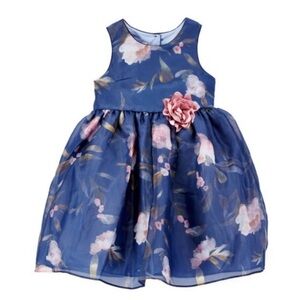 Laura Ashley London girls size 6 floral formal dress - navy blue w-pink flowers